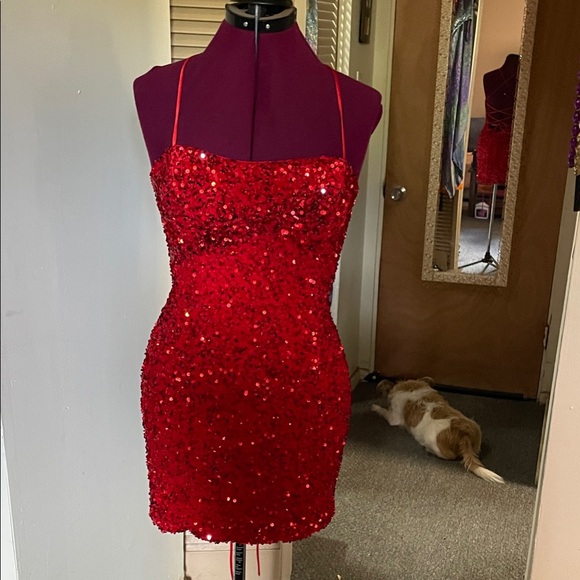 Dazzling Red Sequin Mini Dress NWOT - Picture 1 of 3